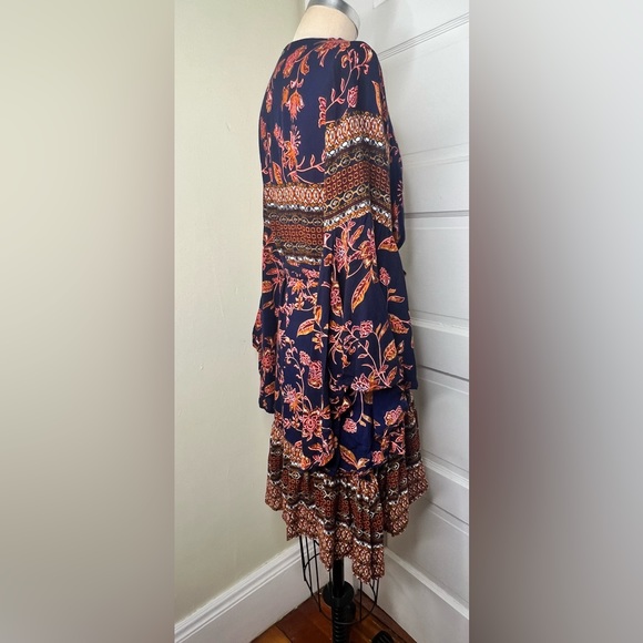 Z&L Europe Wrap Around Ruffle Dress Bell Sleeves Medium Floral Tribal Bohemian M - Picture 5 of 12